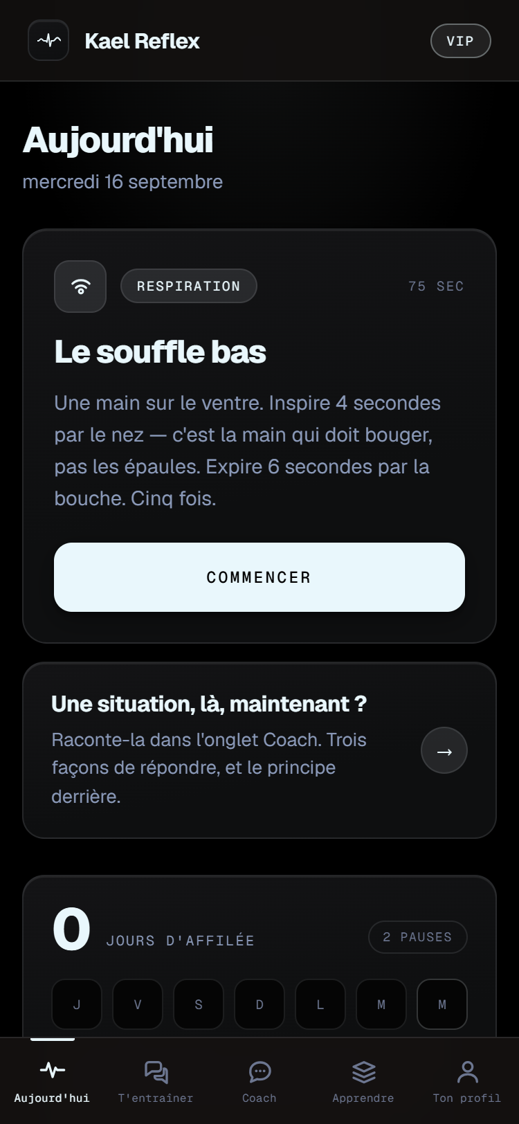 L'écran Aujourd'hui de Kael Reflex